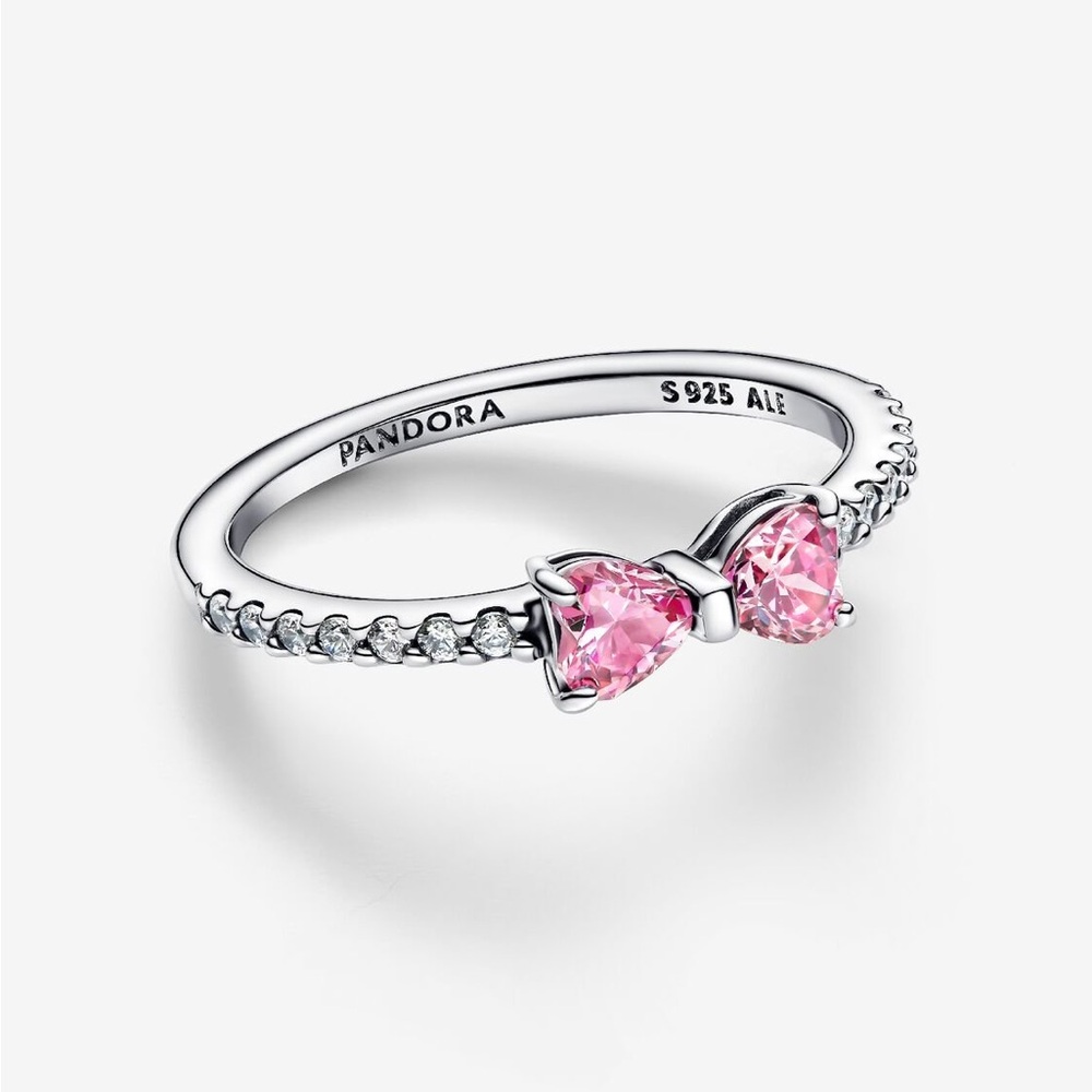 Sparkling Pink Bow Ring Sterling Silver